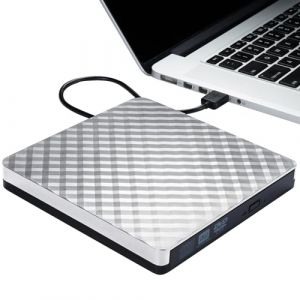 ODIKALA Lecteur CD DVD Externe, USB 3.0 Graveur DVD CD Externe Lecteur, Plug & Play/Ultra Mince CD/DVD+/-RW/ROM Optique Externe pour WIN98/XP/ Windows7/8/10/ XP/Vista/Mac os 8.6 (Couleur Argent) (ODIKALA EU, neuf)