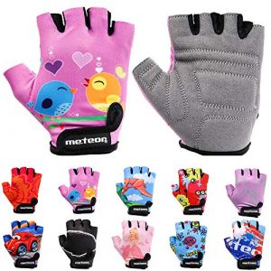 Enfants Gants de V&eacute;lo Gar&ccedil;ons Filles Cyclisme VTT Demi-Doigts Antid&eacute;rapant Mitaines de Sport Antichoc Respirant Courts pour Bicyclette R&eacute;glables Scooter Paire de Gant (JR XS ~6-6,5 cm, Owl) (meteorsport, neuf)