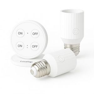 LoraTap Douille d&rsquo;Ampoule Sans Fil avec T&eacute;l&eacute;commande, Double Douille E27, Lot de 2 avec T&eacute;l&eacute;commande 4 Boutons, ON/OFF Ind&eacute;pendant pour Plafonniers, Placards & Lampes &agrave; Cha&icirc;nette, 60W Max (LoraTapuk, neuf)