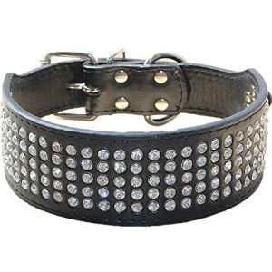haoyueer Collier pour chien avec strass 5 cm de largeur et 5 rangées de diamants étincelants en cuir synthétique pour chiens de taille moyenne et grande (S, noir) (haoyueer-uk, neuf)