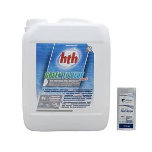 HTH Green to Blue Shock 12% Liquide - 5L | Anti-Algues Choc - Rattrapage Eau Verte - Désinfection Choc sans Chlore - Oxygène Actif - Péroxyde d'Hydrogène + 10 Tests HPS OFFERTS 6 en 1 (HEXAGON PISCINE ET SPA, neuf)