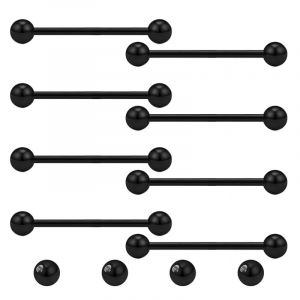 Gojewen Piercing Langue Mamelons 14G 18MM Noir Acier Inoxydable Piercing Droite Barre Piercing Langue Piercing Teton Pour Les Femmes Hommes (Gojewen Jewelry, neuf)