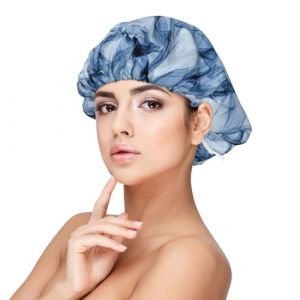 SHuWeiD Bonnet de nuit en satin pour adulte avec imprim&eacute; marbre bleu fonc&eacute;, bonnet de nuit unisexe en satin, bonnet de nuit de 33 cm, noir, taille unique, Noir/blanc, taille unique (Shaoshuwei002, neuf)
