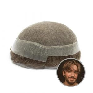 Perruque pour homme, Perruque toupet en dentelle for hommes, cheveux humains, postiche Durable, proth&egrave;se capillaire, unit&eacute; de syst&egrave;me capillaire,Perruque blonde(Off Black,8x10) (zhuyanbo, neuf)