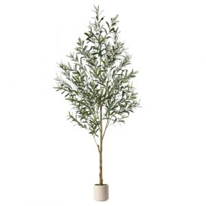 Alupssuc Olivier Artificiel 180cm en Pot Blanc, Arbre Artificielle Interieur Exterieur, Plantes Artificielles Interieur Fausse Plante Verte D&eacute;coration pour Maison Chambre Salon Balcon Cour Jardin (RADANOS TARADING LTD, neuf)