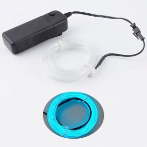 CAM2 Néon lumineux 5 m - À piles - Haute luminosité - Fil électroluminescent - Multicolore - Pour fête de Noël - Décoration intérieure et extérieure - Pour mariage, pub - Bleu glacé (Mohicans, neuf)