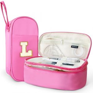 SparkleJoy Grande Trousse Scolaire Fille - Trousse &agrave; Crayons Double Compartiment avec Lettres Chenille, Pencil Case Girl pour &Eacute;cole, Bureau, Voyage - Cadeau Populaire pour Adolescent(Rose,L) (AutoVeloce Europe, neuf)