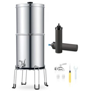 CO-Z 8,5L Système de Filtration d'Eau par Gravité en Acier Inoxydable 304 Purificateur d'Eau avec 2 Filtres à Carbone Robinet d'Eau Support Inclus, Certification NSF/ANSI 42 (BFTang, neuf)