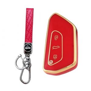 MEDZUK Coque Clé Compatible avec Skoda Kodiaq 2024-2025 2026 Coque de Protection pour clé de Voiture TPU, Accessoire Étui pour Clés avec Porte-clés (Rouge) (MEDZUK-EU, neuf)