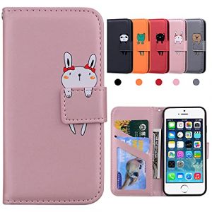 Kedic Coque iPhone se 2016, Coque iPhone 5s, Housse Portefeuille iPhone 5, Antichoc TPU Etui de Protection avec [B&eacute;quille] [Fentes pour Cartes] pour iPhone SE 2016/5S/5 (4,0 Pouces) - Rose (hui  ge, neuf)