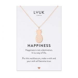 LUUK LIFESTYLE Collier avec pendentif ananas et carte cadeau HAPPINESS, bijou festival chic, accessoire de mode &eacute;t&eacute;, fashion trend, id&eacute;e cadeau, rose (LUUK Brands, neuf)