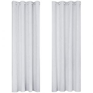 Deconovo - Paire de rideaux occultants super doux à lignes et pois argentés avec œillets pour chambre d'enfant - 140 x 228 cm - Blanc grisâtre - Deux rideaux (Deconovo-Home, neuf)