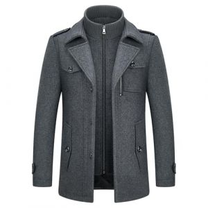 KUDORO Manteau Homme en Laine Chaud pour Hiver Trench Coat Mi-Long Classique Parka Pardessus Caban Slim Fit Élégant Business Décontractée Duffle-Coats Coup-Vent Revers Overcoat(Gris,XL) (KUDORO, neuf)