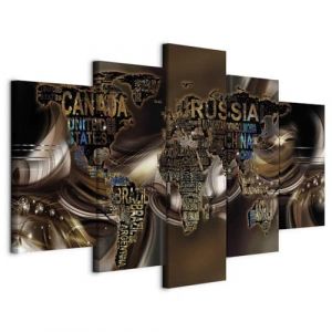 B&D XXL - Tableau décoratif Carte du monde 200x100 cm - Impression sur toile colorée - Décoration murale - Abstraction scintillait diamants bruns vagues continents cartes du monde k-A-0041-b-n (murando, neuf)