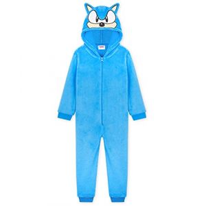 Sonic The Hedgehog Pyjama Combinaison Enfant Garcon Grenouillere Polaire Enfant & Ado 4-14 Ans (Bleu, 9-10 Ans) (Get Trend., neuf)