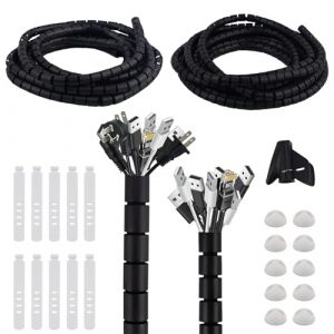 AWBEOT 2 x 5 M, Cache C&acirc;ble, Range C&acirc;ble, Diam&egrave;tre 16 mm / 22 mm, Gaine Spirale C&acirc;bles Flexible, Protection des Cables, pour TV,PC,Automobiles, avec 10 Bandes de Rangement, 10 Clips de Fixation, Noir (ruiquankai, neuf)