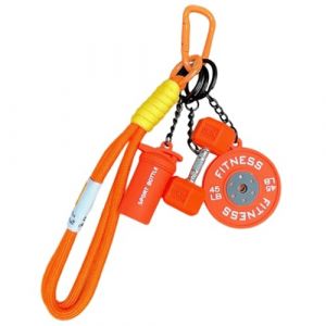 Porte-clés haltère, accessoire de fitness, porte-clés haltère, kettlebell, porte-clés en silicone amovible, parfait pour la décoration extérieure et les amateurs de fitness, Orange, 21cm (AmaPhew, neuf)