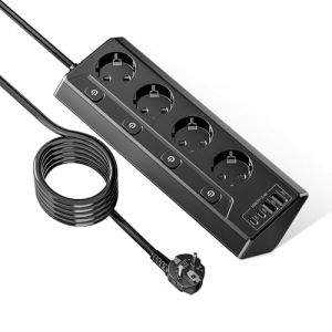 Vipwell Prise Plan de Travail Cuisine, Multiprises avec 2 Ports USB A et 2 Ports USB C, Multiprise 4 Prises avec Interrupteur, Rallonge &Eacute;lectrique 2m pour Meuble, Canap&eacute;, Bureau, Table (Vipwell FR, neuf)
