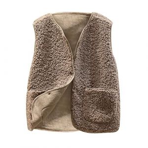 Gilet en Molleton Polaire Doux sans Manche Coupe Classique Femme Grandes Filles Couleur Unie Blouson Mode Bouton Matelass&eacute;e sans Manches Veste avec Poches (⭐⭐⭐⭐⭐Susenstone, neuf)