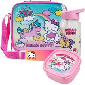 Get Trend Hello Kitty Set Repas Enfant 3 Pièces Sac Isotherme avec Sangle Boîte à Goûter et Gourde 400ml Sans BPA École Pique nique (Hello Kitty) (Get Trend., neuf)