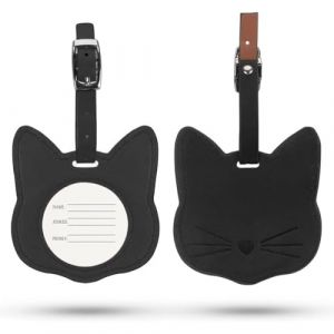 AFCJLTO 2 pcs étiquettes de valise chat en cuir, pour voyager à l'étranger, Ces étiquettes bagages sont parfaites pour identifier facilement vos valises lors de vos voyages en avion ou en train, noir (JING DAYU, neuf)