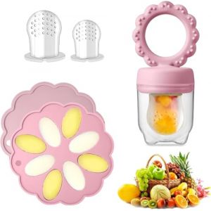 Tetine Grignoteuse bebe (dès 4 mois) - Tetine fruits bebe sans BPA pour la diversification alimentaire, l'apaisement des gencives et l'alimentation autonome(Violet Tato/Rose (Sunflower Candy Pink) (ZUFIO-FR, neuf)