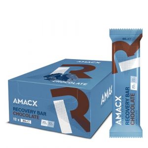 AMACX Barre Prot&eacute;in&eacute;e Post-Entra&icirc;nement &ndash; Healthy Snacks Prot&eacute;in&eacute; Recovery &ndash; Paquet de 12 &ndash; 20g de Prot&eacute;ines par Barre avec Whey Protein &ndash; Enrobage Chocolat &ndash; Nutrition Sportive &ndash; Chocolat (Amacx, neuf)