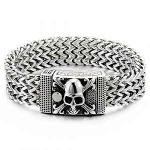 COOLSTEELANDBEYOND Homme Grande Acier Inoxydable Lien Franco Cha&icirc;ne Gourmette Bracelet avec Pirate Cr&acirc;ne Fermoir, Gothique Biker, (iMECTALII EU, neuf)