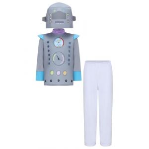 Jugaoge Costume Cosplay Robot Enfant 3 Pi&egrave;ces avec Casque Tenue Robotique F&ecirc;te D&eacute;guis&eacute;e Carnaval Halloween Gris 5-7 ans (Jugaoge, neuf)