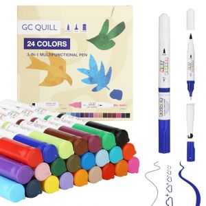 GC QUILL Stylos feutre courbes - 24 couleurs Stylos courbes &agrave; 3 pointes - Diff&eacute;rentes formes de tampons, pointe pinceau, pointes fines - pour agenda, scrapbook, journalisme, planning, notes, calendri (CYMER, neuf)