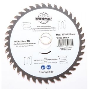 Lame de scie circulaire de qualité supérieure - 130 x 20 mm - Pour bois - Avec 40 dents TCT inclinées et découpes laser pour réduire le bruit (Eisenwolf, neuf)