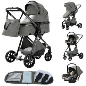 GLOKID Poussettes 3 en 1 Citadines Poussettes Combin&eacute;es Pliable Poussette Tricycle Baby Walker Poussette Haute Paysage Poussettes Pliantes Trolley B&eacute;b&eacute; Landau pour 0-36 (LV9 Gris fonc&eacute;)&hellip; (EUCHILDREN, neuf)