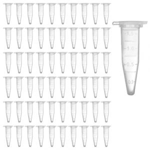 ZWWOGE 60 Pièces 1.5 ml Tube à Essai en Plastique Transparent avec Bouchons, Cryotubes en Plastique Tubes, Tube à Centrifuger, Flacons pour Echantillon Laboratoire, Eprouvette Plastique (ZWWOGE, neuf)