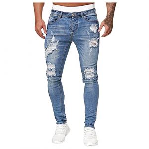LAOLUO Jean Trou&eacute; Homme Mode Skinny Slim Fit Pantalon Denim Styles D&eacute;chir&eacute; Sport Trousers avec Fermeture &Eacute;clair Casual Mode Survetement Pants Jogging Trekking Outdoor Travail Cargo Vintage Sweatpants (Allenwni, neuf)