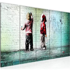 Runa Art Tableau mural XXL Enfants 200 x 80 cm Turquoise Grise 5 Parties Street art - 039255b (Runa Art GmbH, neuf)
