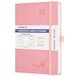 POPRUN Agenda 2025 2026 Semainier Disposition Horizontale 22 x 16,5 cm D'Août 2025 à Déc 2026-17 Mois Planner Scolaire - Couverture Rigide, Intervalles de 30 minutes, Papier 80g/m², Rose Doux (Time Works Wonders, neuf)