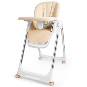 Kidsbuddy Chaise Haute B&eacute;b&eacute; Pliable，Si&egrave;ge Haut pour B&eacute;b&eacute;，Compacte et L&eacute;g&egrave;re，Chaise Haute Enfant Avec Plateau,Repose-pieds, R&eacute;glable,Facile &agrave; Nettoyer，Fauteuil Enfant pour 6 mois &agrave; 6 ans，Beige (PAVELLE, neuf)