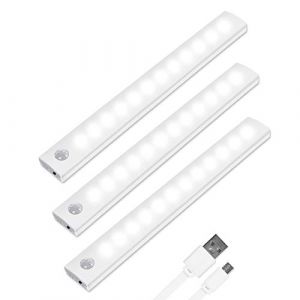 Vicloon Lumière de Placard,3pcs Lampe Placard,Lampes 12 LED,Sans Fil, Rechargeable par USB, Aimanté, Détecteur de Mouvement, Baladeuse de Secours, Veilleuse Enfant[Classe énergétique A++] (Vicloon®-FR, neuf)