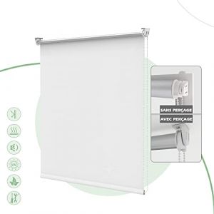 HOMEDEMO Store Enrouleur Occultant Isolant Thermique Opaque, Rideau Occultant, Fixation avec ou sans Per&ccedil;age, 85l x 150L cm, Largeur du Tissu 85cm, Blanc (Uniquy, neuf)
