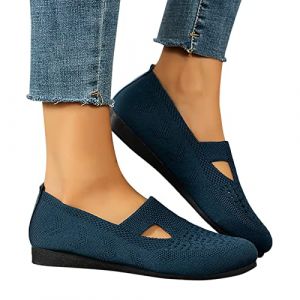 Chausson Ballerine Femme Bleu, Pied Large De Danse Chaussure Femme Compensée, Pantoufle Confort Chic Et Elegant Plates Mocassin a Enfiler Demi Semelles Chaussures Élégant (ChaoWenMao, neuf)