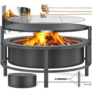 KESSER® Brasero avec grille de cuisson Ø 65 cm Panier à feu 0,6 mm en acier traité à froid | Brasero mobile avec pneus | Brasero à bois et charbon avec crochet de 60 cm en fonte, Ø 52 cm, brosse et (WMK Trading GmbH, neuf)