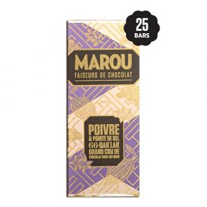 MAROU - Mini Tablette Chocolat Noir 66% Poivre & Sel - Grand Cru Dak Lak - 24 g - Sans L&eacute;cithine, Sans Gluten - Origine Vietnam (Bo&icirc;te de 25) (MAROU FRANCE, neuf)