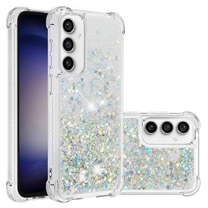 IMIRST Etui de T&eacute;l&eacute;phone Compatible avec Samsung S23 FE Bling Liquid Glitter Silicone Housse de Protection Anti-Choc Airbag Bumper Shell Samsung Galaxy S23 FE. YBW Love Silver (MRSTER, neuf)