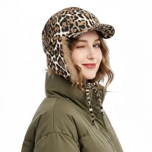 FakeFace Chapka Hiver en Fausse Fourrure pour Adulte Casquette avec Oreillette Bonnet de Russe en Motif d&rsquo;Imprim&eacute; L&eacute;opard Bonnet Chaud Coupe-Vent et Imperm&eacute;able pour Femme Homme (YLuckyshop, neuf)