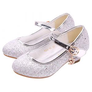 Eleasica Fille Chaussures de Princesse Princesse Elsa Anna Cendrillon Paillettes D&eacute;guisement Talon Haut Doux Halloween No&euml;l Anniversaire F&ecirc;te Carnaval Cosplay,Argent&eacute;,26 EU (Eleasica, neuf)