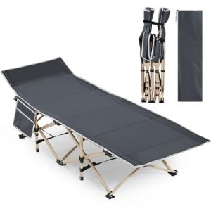 Yaheetech Lit de Camping Pliant avec Sac de Transport 150 kg Lit de Camp Extérieur Portable pour Voyage Randonnée 186×66×52 cm Vert Militaire/Gris (Yahee365, neuf)