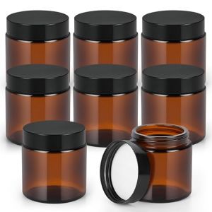 Winter Shore Pot Verre Ambr&eacute; 120ml avec Couvercles Noirs (Lot de 8) - Pot A Bougie Vide - Petit Pot Vide Cosm&eacute;tiques, Lotions, Maquillage & Onguent - Petit Contenant Voyage en Verre (Honey Shuffle, neuf)