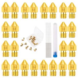 MMOBIEL Lot 24 buses MK8 laiton de 0,2/0,3/0,4/0,5/0,6/0,8/1,0 mm d'imprimante 3D, extrudeuse compatible séries Creality Ender 3, Ender 5, CR-10/10S, Makerbot, Anet A8 avec 3 aiguilles de nettoyage. (Menko Telekom, neuf)