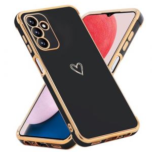 LENGRACE Coque pour Samsung Galaxy A15 5G EU Motif Coeur d'amour Coque,Plating Heart Pattern Phone Cover Galvanisé Silicone Antichoc TPU Soft pour Femme et Fille Coque-Noir (NEINEI, neuf)