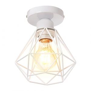 STOEX Plafonnier industrielle vintage design rétro cage en métal fer forge, Suspension luminaire E27 lampe de plafond diamant Ø16cm (Blanc) (STOEX, neuf)